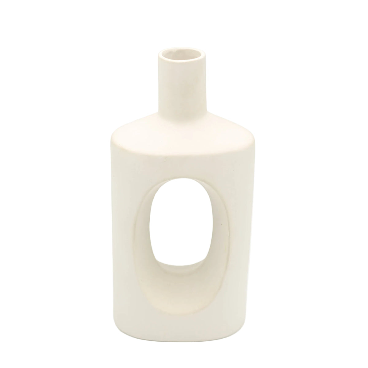 Minimalist Ivory Oval Cutout Ceramic Vase at Zubaidas Homestore Pakistan