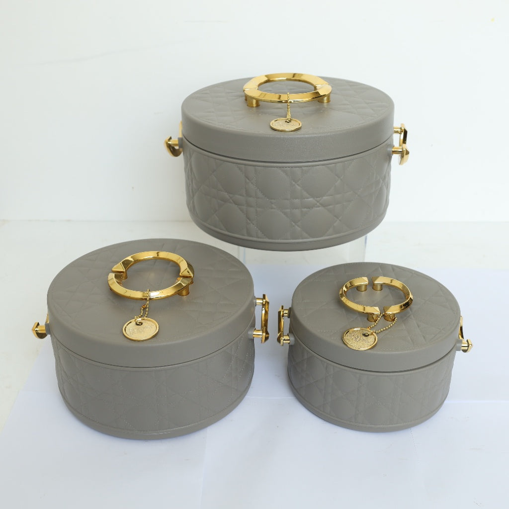 Forever Gold Quilted Grey Hot Pot Set With Gold Handles 3pcs at Zubaidas No#1 Homestore in Pakistan
