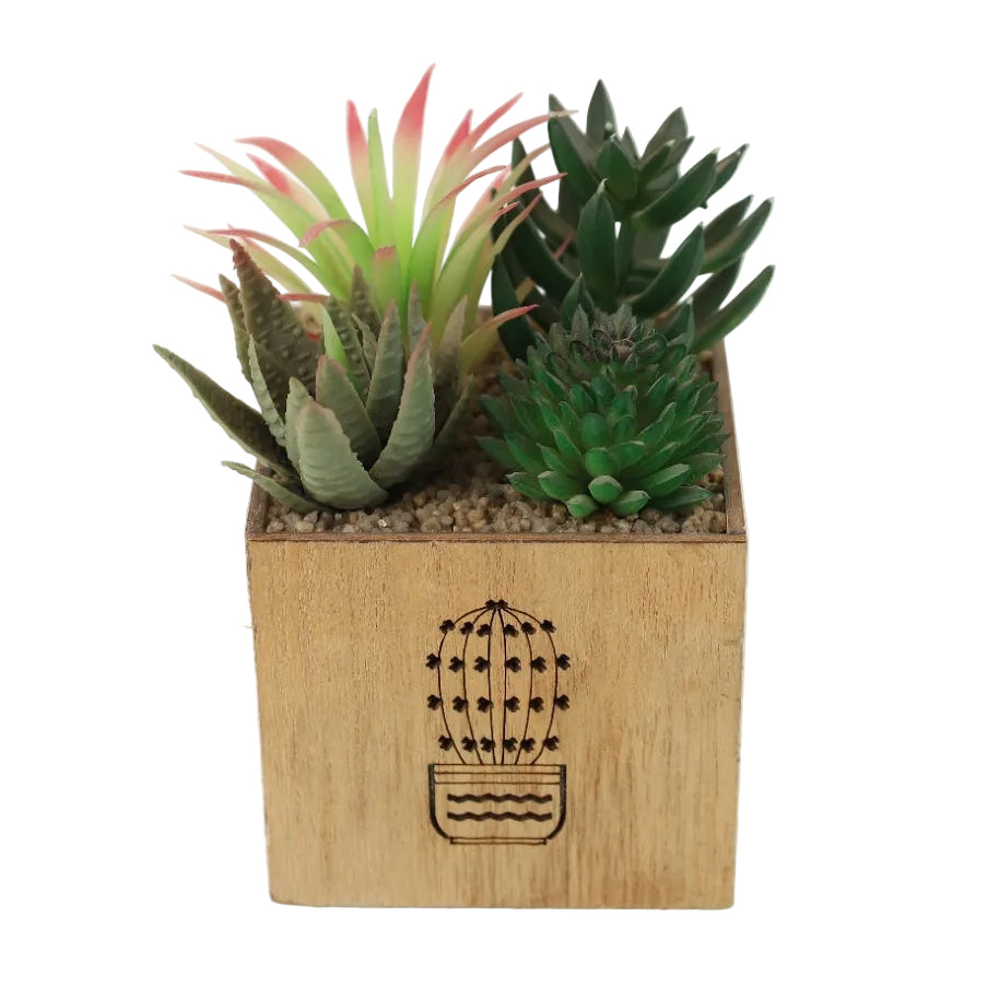 Artificial Succulent Plant Wooden Pot Green Zubaidas Homestore Online Pakistan