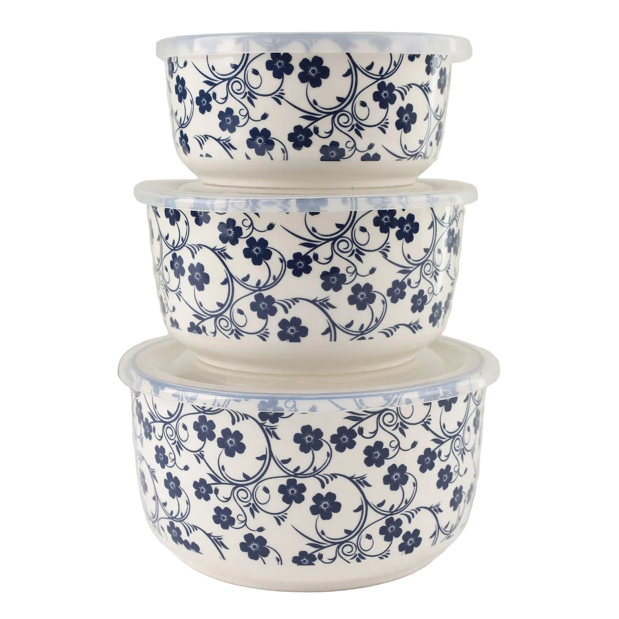 Danny Home 3Pcs Ceramic Food Container Blue Floral at Zubaidas Homestore