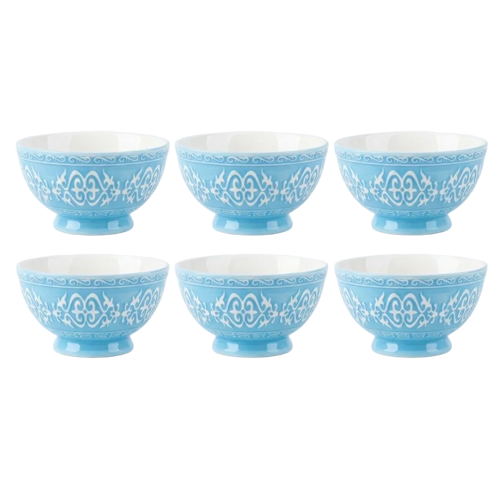 Danny Home 6Pcs Ceramic Bowl Sky Blue Vintage 13cm at Zubaidas Homestore Pakistan
