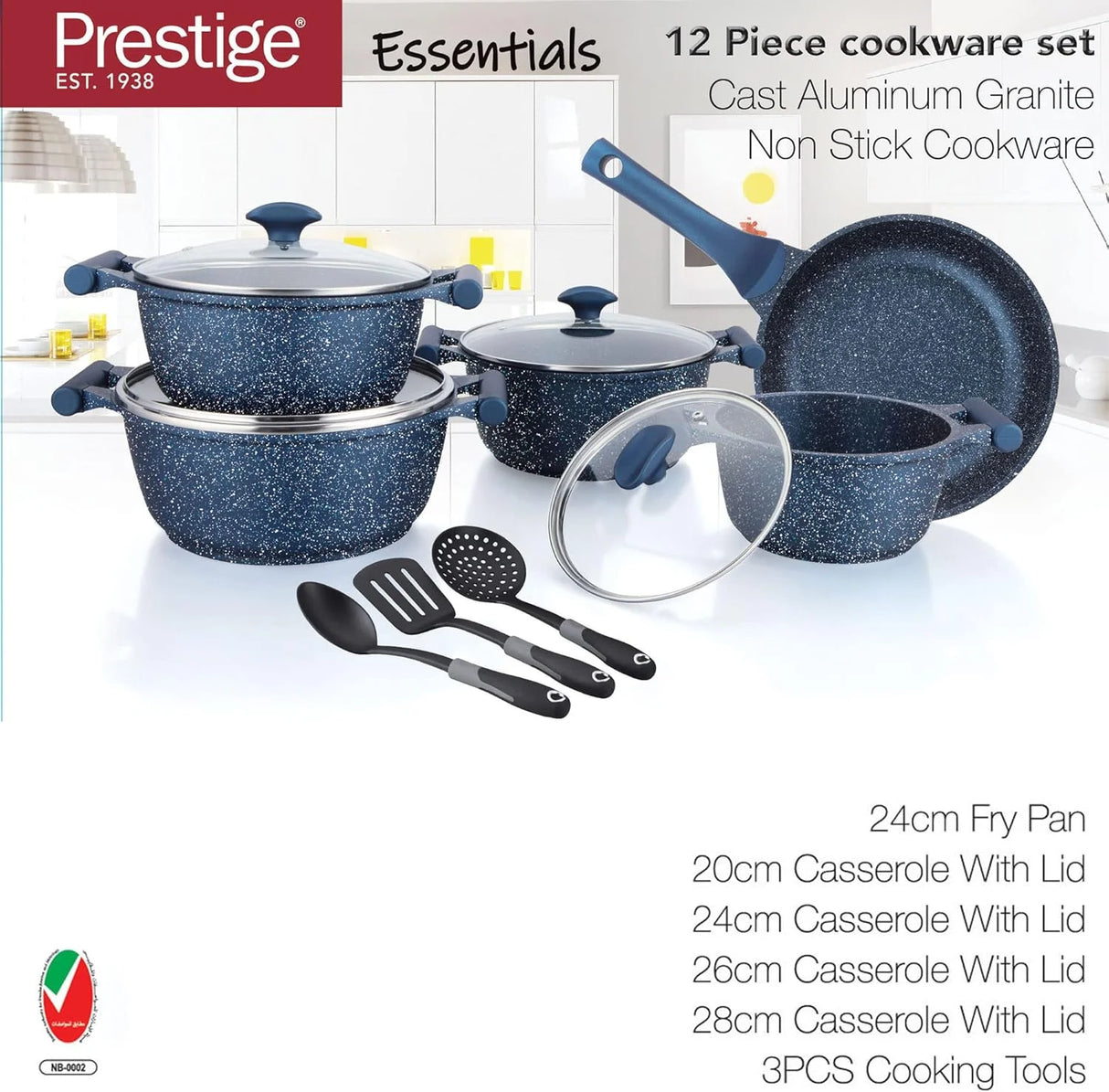 Prestige Essentials Granite 12 Piece Non-Stick Cast Aluminium Cookware Set Blue at Zubaidas Homestore. Your Favorite Home Shopping Destination in Pakistan