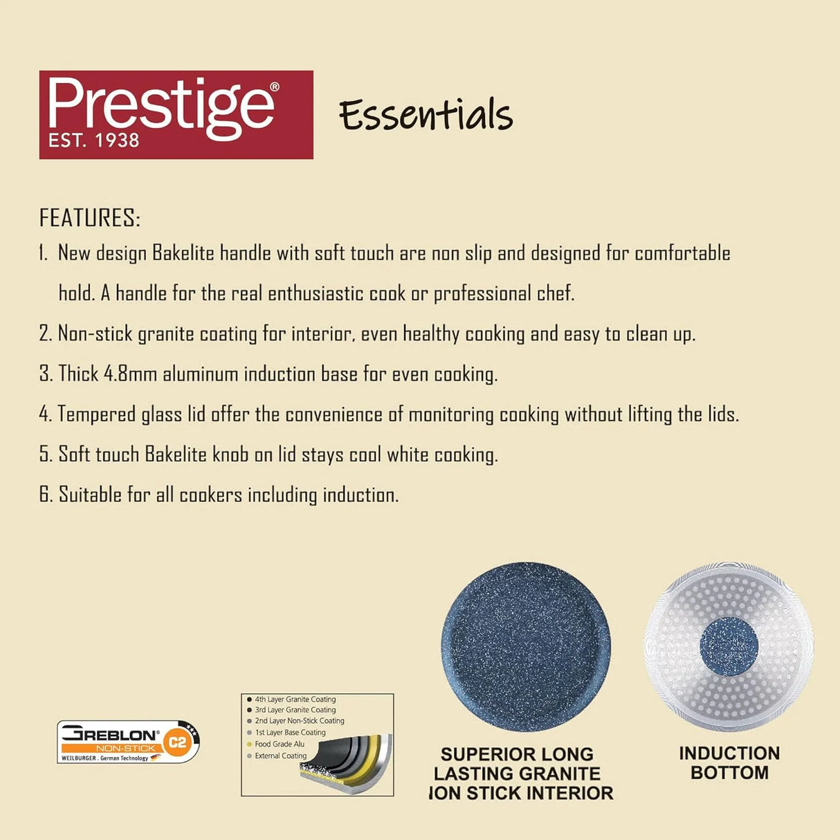 Prestige Essentials Granite 12 Piece Non-Stick Cast Aluminium Cookware Set Blue at Zubaidas Homestore - Pakistan's Favorite Destination for Home Shopping