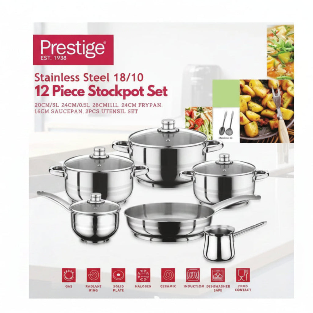 Prestige Stainless Steel 18/10 Cookware Set 12 Pieces at Zubaidas Homestore In Pakistan