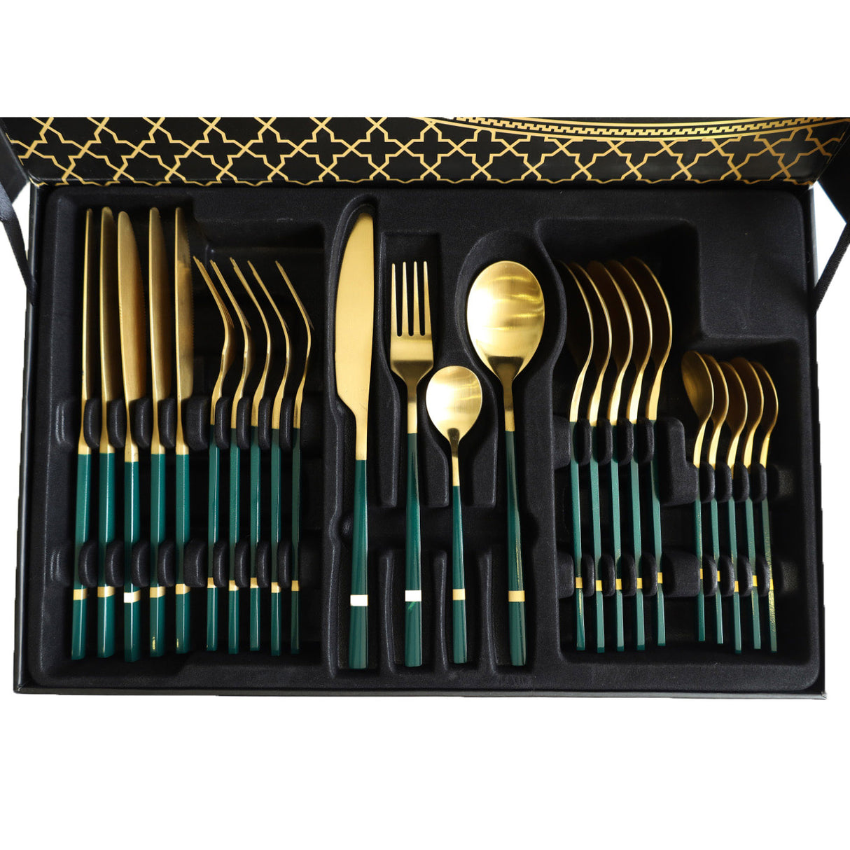 Stainless Steel 24 Piece Cutlery Set Green Golden HB-A01-3G. Best Homestore for Home Shopping