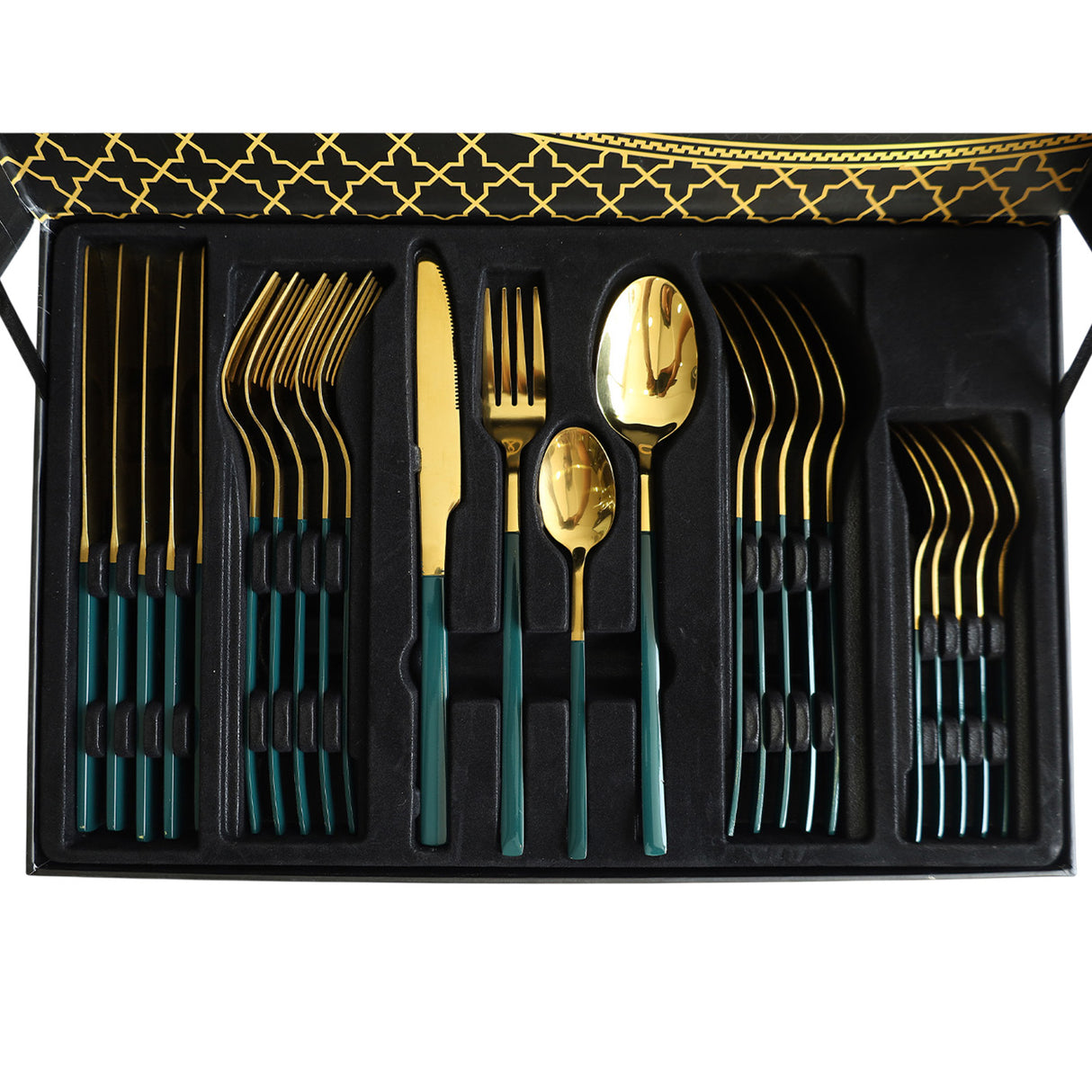 Stainless Steel 24 Piece Cutlery Set Green Golden. Best Homesotre For Home Shopping