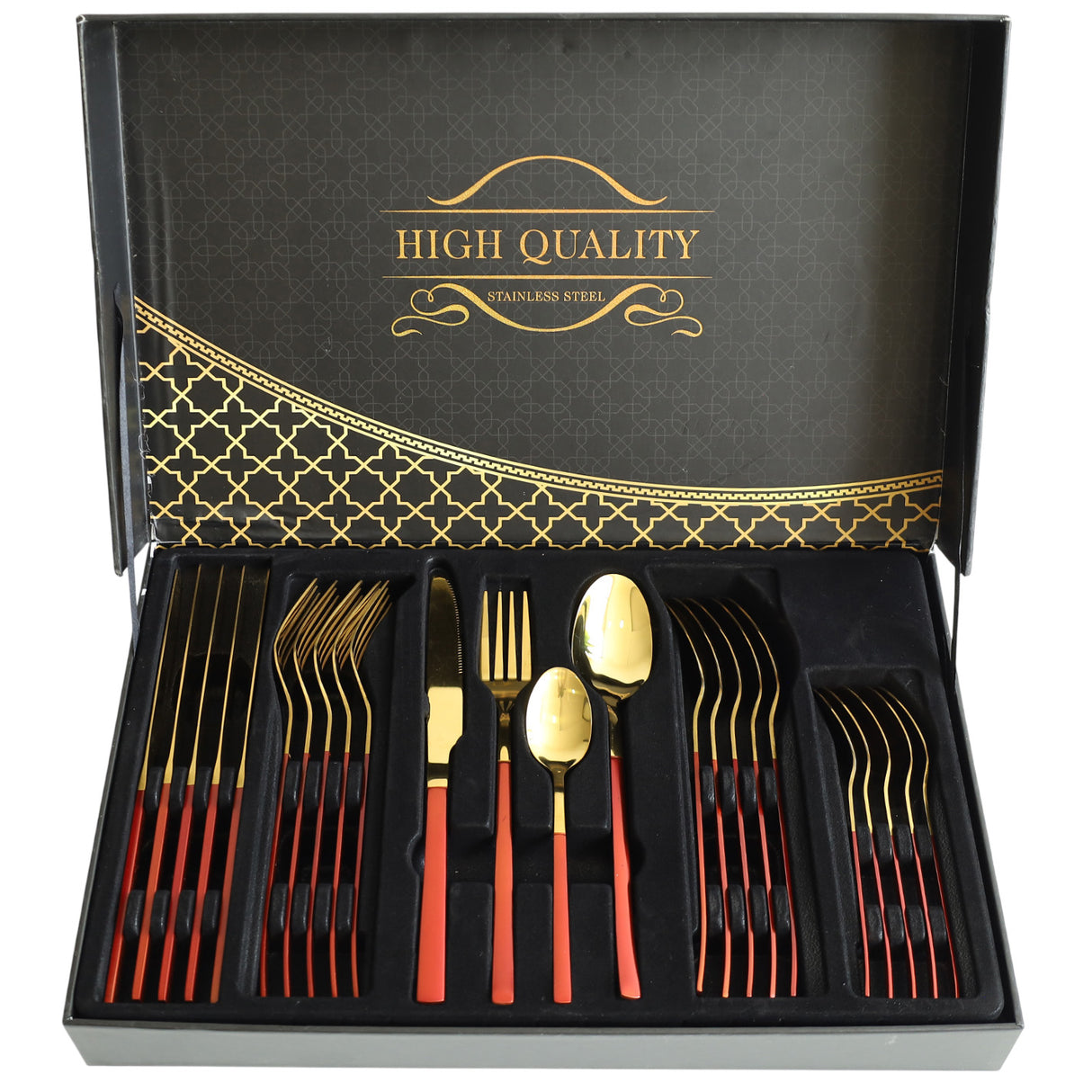 Stainless Steel 24 Piece Cutlery Set Red Golden at Zubaidas Homestore Pakistan