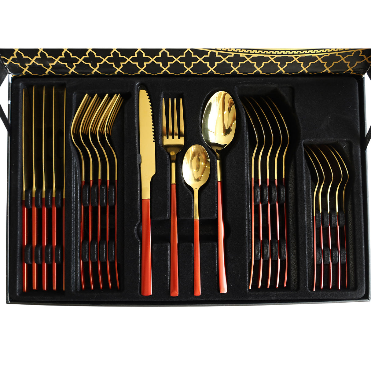 Stainless Steel 24 Piece Cutlery Set Red Golden. Best Homestore for Home Shopping