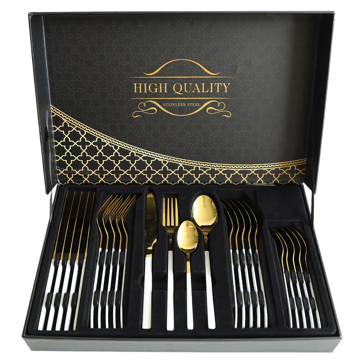 Stainless Steel 24 Piece Cutlery Set White Golden at Zubaidas Homestore Pakistan