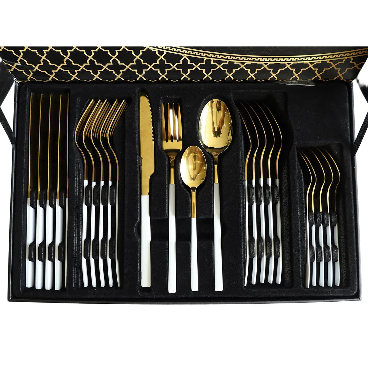 Stainless Steel 24 Piece Cutlery Set White Golden. No1 Home Store for Home Shopping