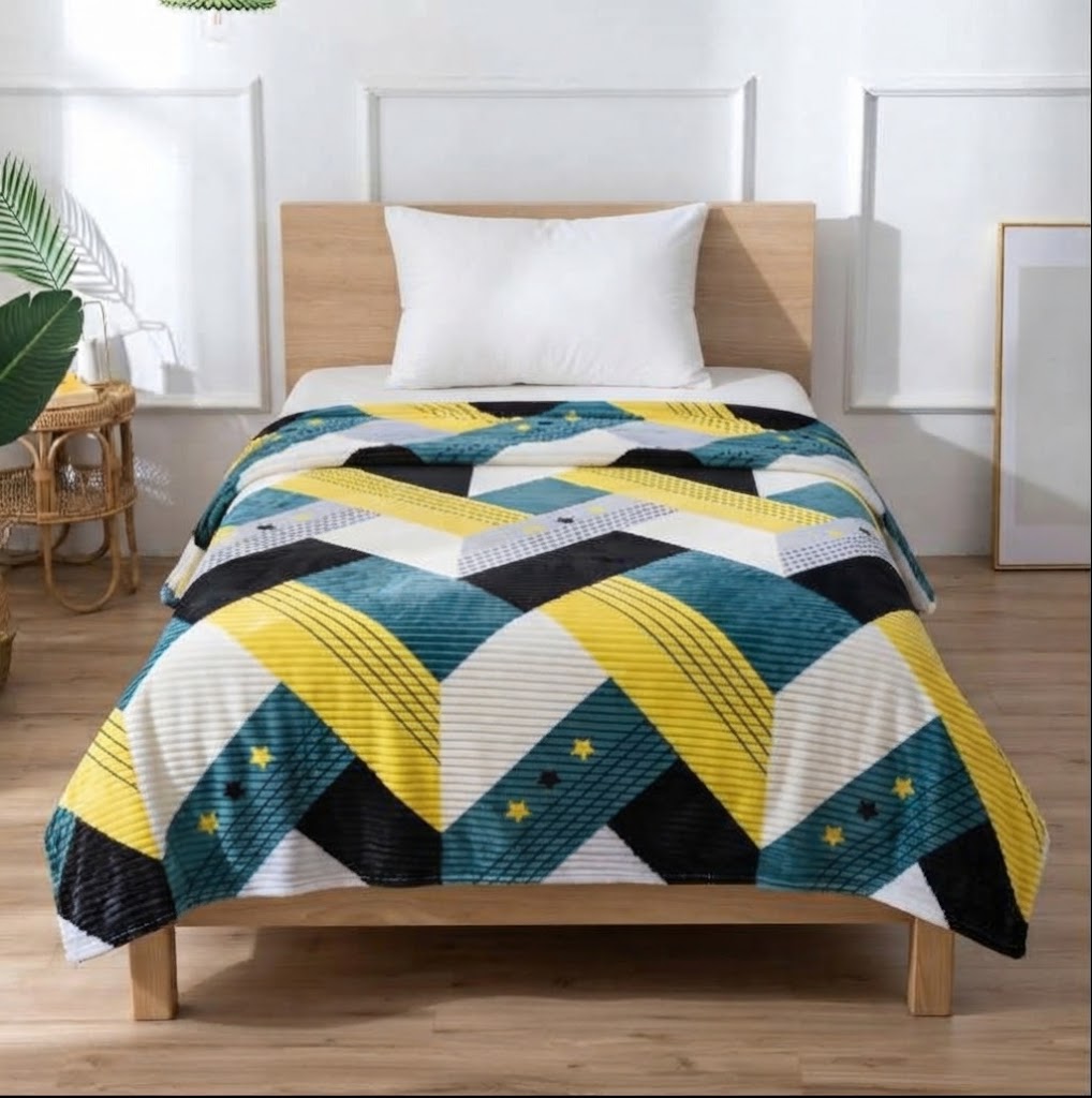 Plushmink Multicolor Geometric Pattern Winter Blanket Single Bed Size at Zubaidas Homestore