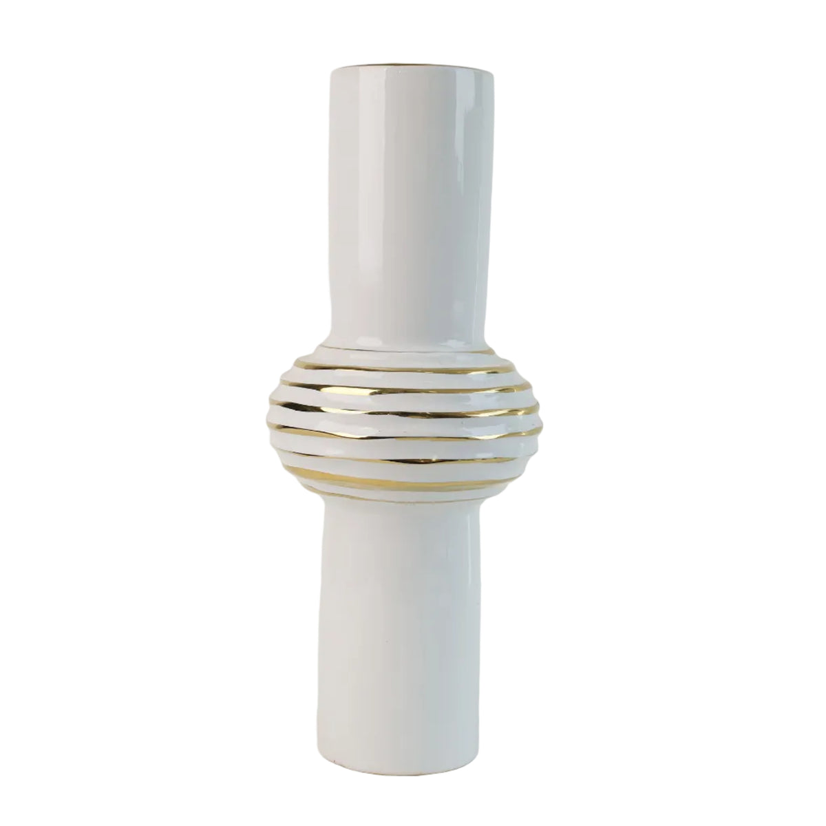 Aayat White and Gold Ribbed Ceramic Vase at Zubaidas Homestore - The Largest Collection of Vases In Pakistan