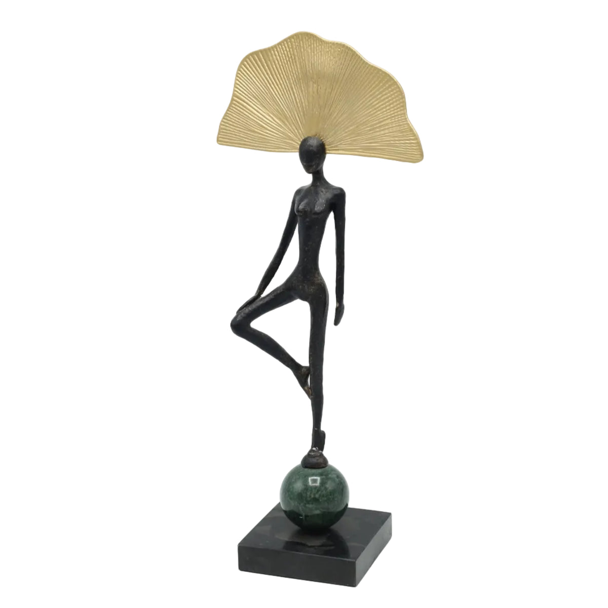 Abstract Female Figurine with Golden Fan Decorative Sculpture at Zubaidas Homestore Pakistan