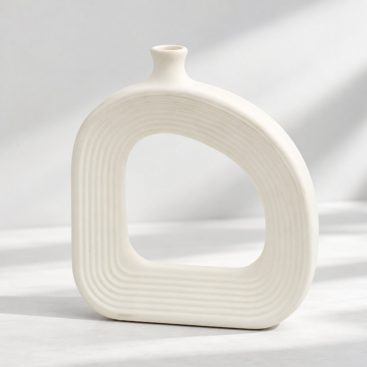 Abstract Ribbed Ceramic Vase White at Zubaidas Homestore