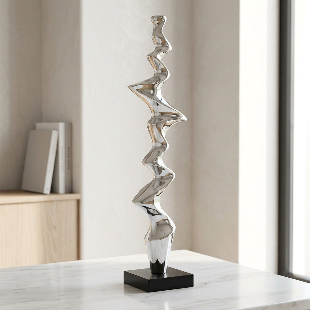 Abstract Silver Chrome Spiral Table Sculpture at Zubaidas Homestore