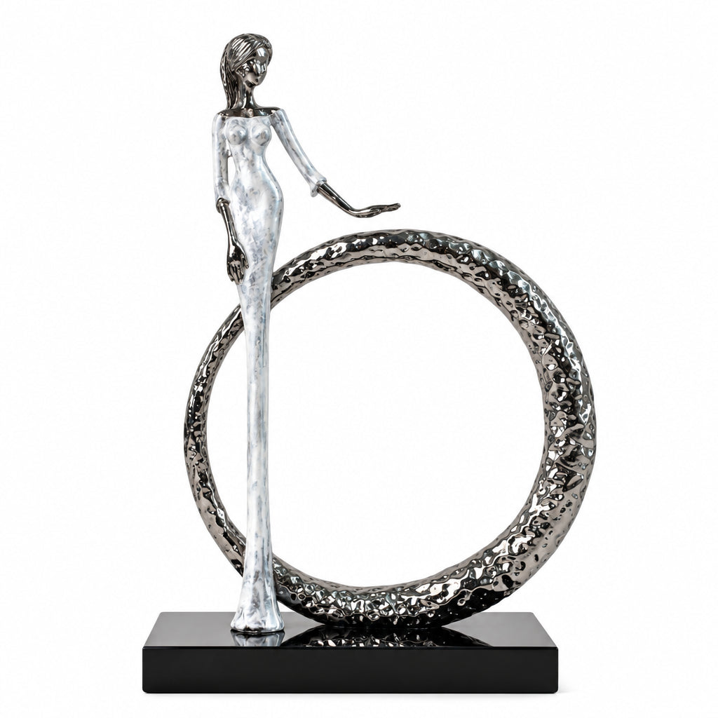 Abstract Silver Figure with Textured Ring Sculpture at Zubaidas Homestore - The Largest Collection of Decor In Pakistan