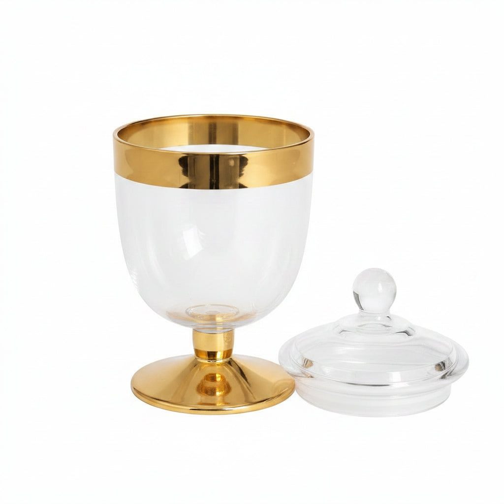 Acrylic Jar With Gold Rim and Pedestal Base at Zubaidas Homestore Best for Home Shopping