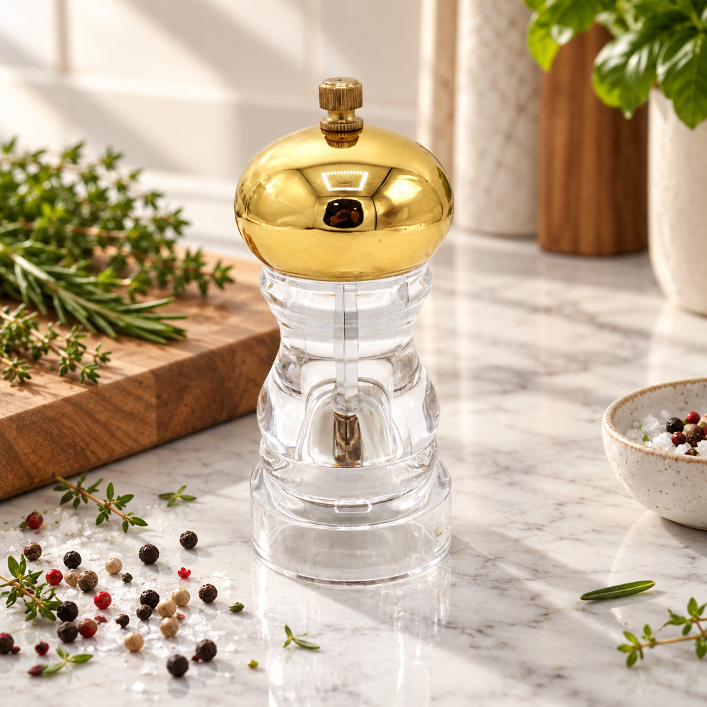 Acrylic Salt and Pepper Mill Grinder With golden Top at Zubaidas Homestore