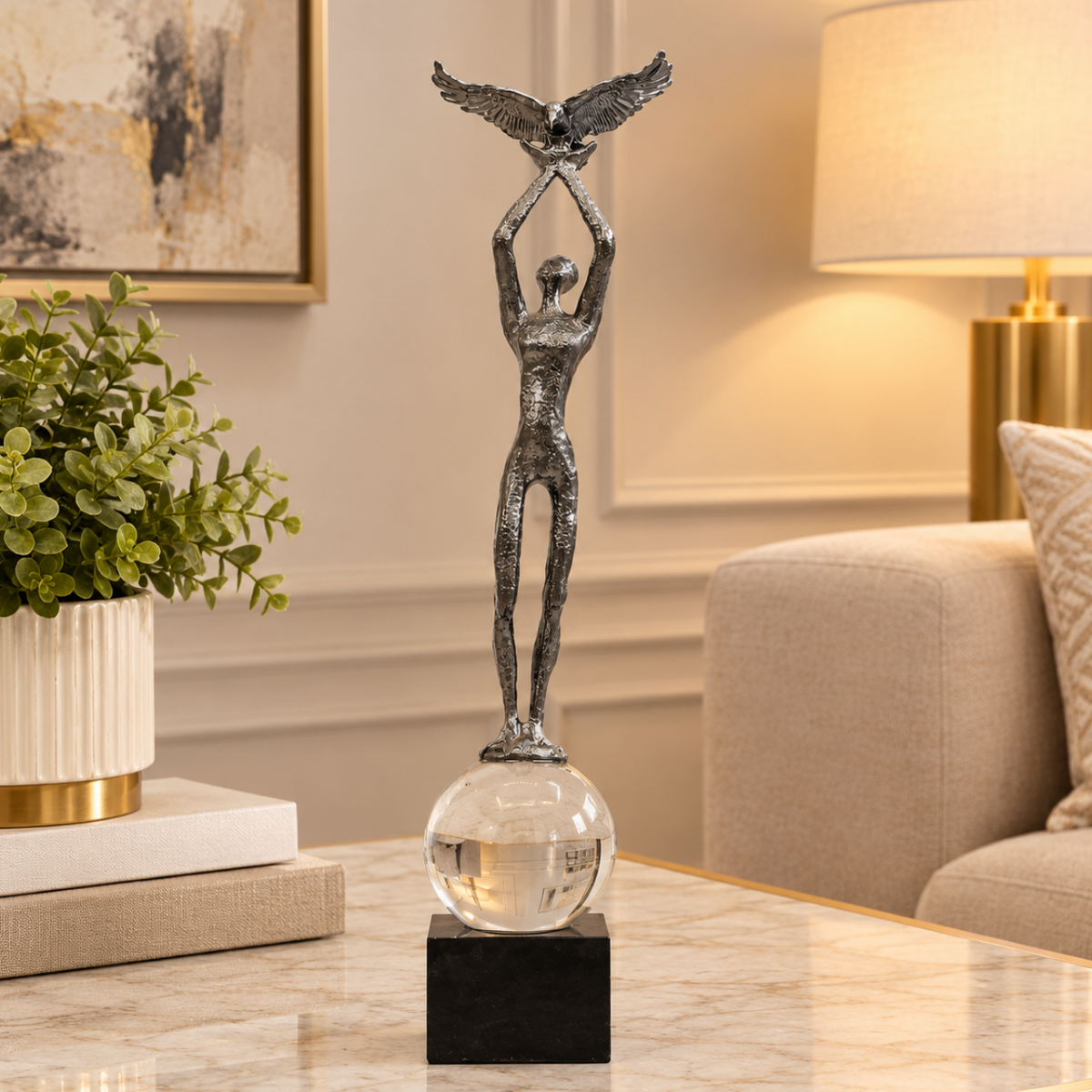Modern Woman and Bird Sculpture at Zubaidas Homestore