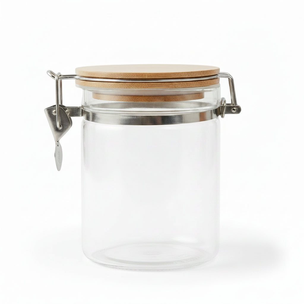 Airtight Glass Canister with Bamboo Clamp Lid at Zubaidas Homestore Best for Home Shopping Pakistan