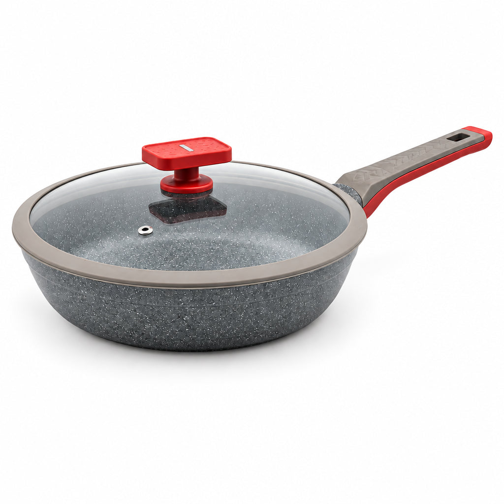 AlpenBerg Granite Non Stick Fry Pan with Glass Lid 28cm at Zubaidas Homestore Pakistan