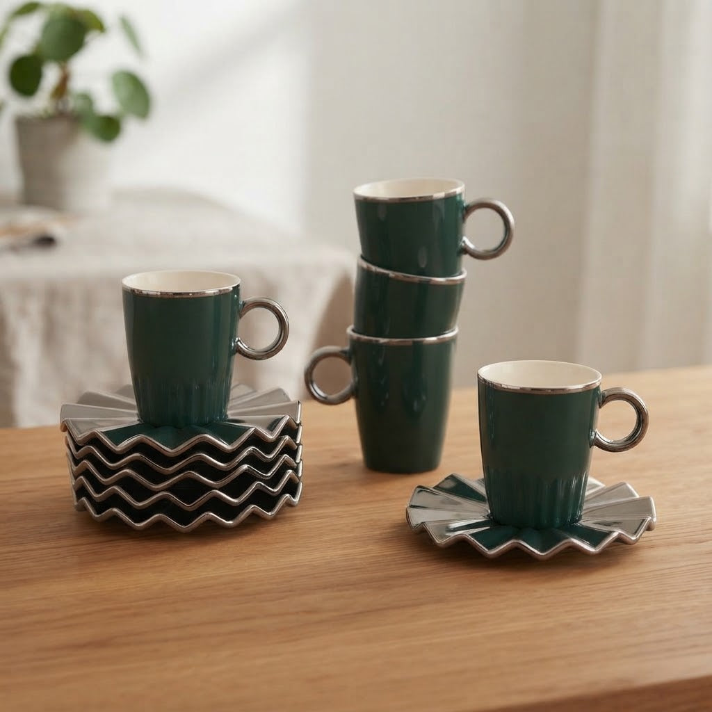 Angela Cup and Saucer 12 Pieces Set Green at Zubaidas Homestore