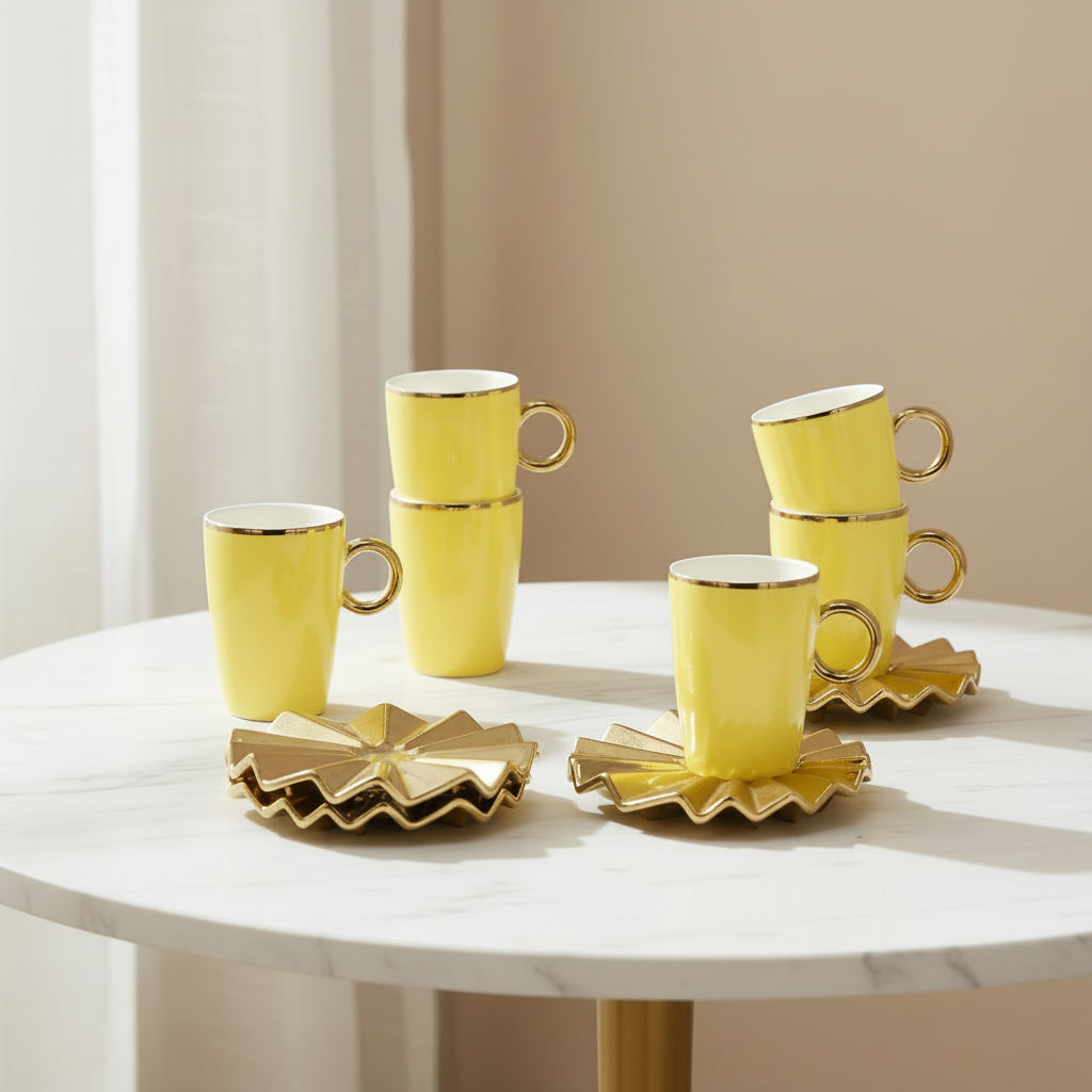 Angela Cup and Saucer 12 Pieces Set Yellow at Zubaidas Homestore
