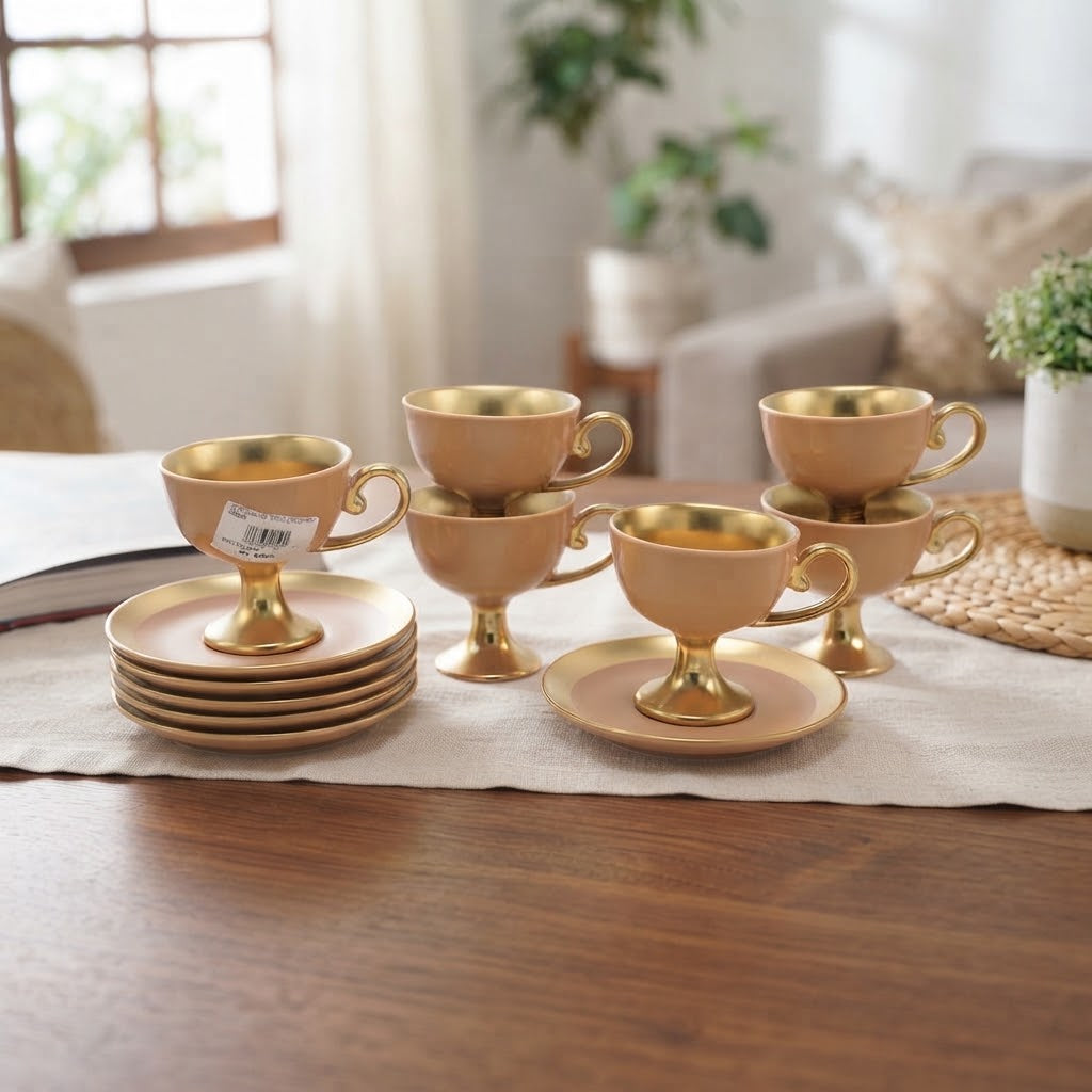 Angela Cup and Saucer 6 Pieces Set Beige at Zubaidas Homestore