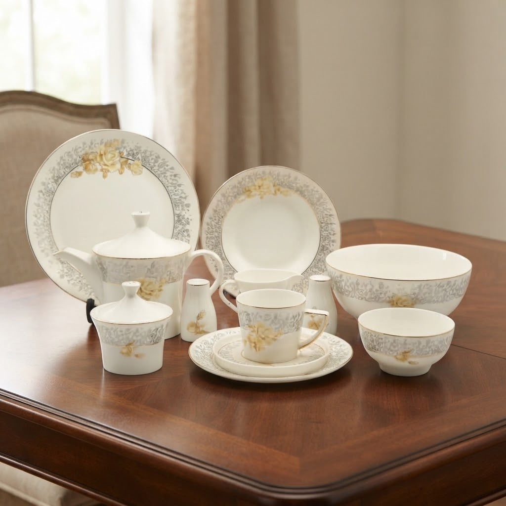 Angela Flower Design Bone China Dinner Set 47 Pieces at Zubaidas Homestore