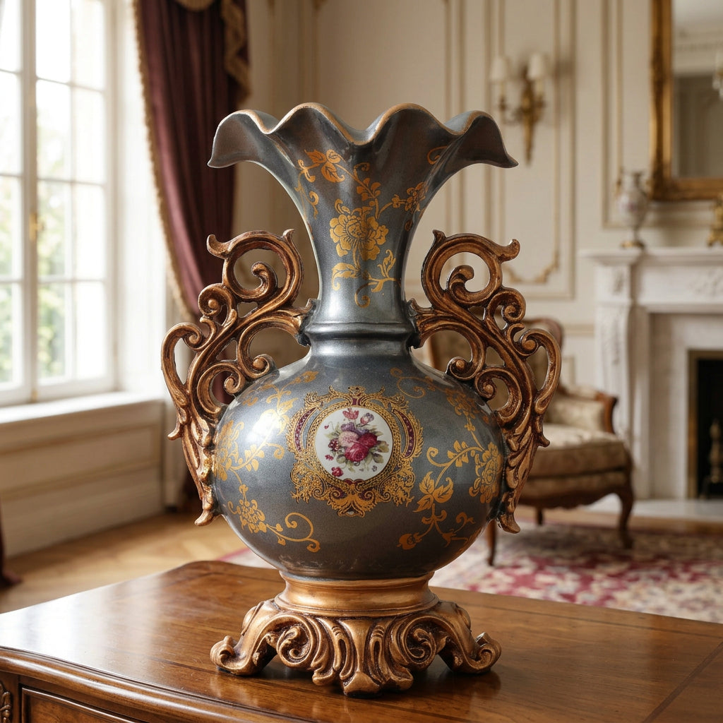 Antique Floral Decorative Vase Grey at Zubaidas Homestore