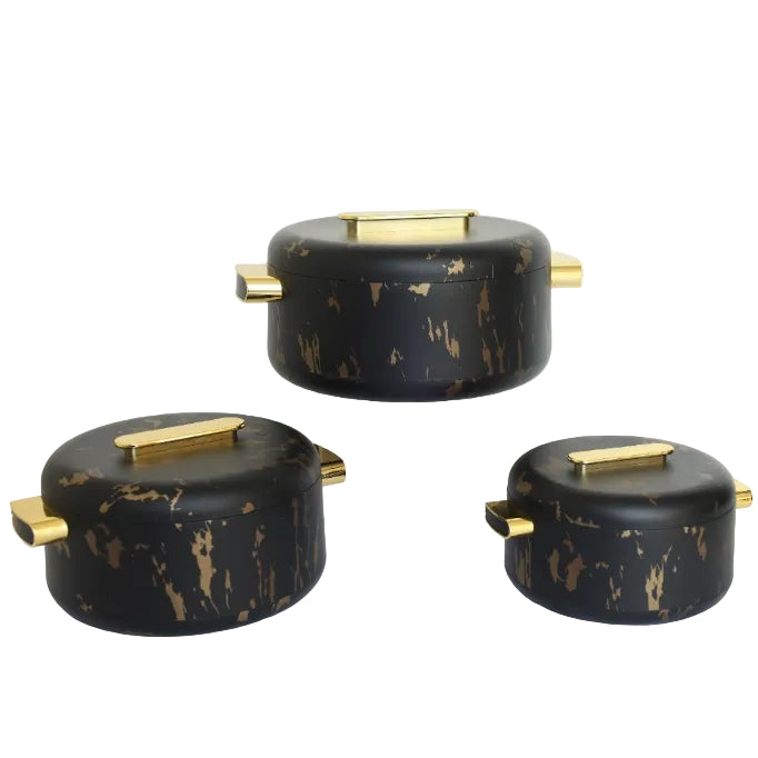 Black Marble Finish Hot Pot Set With Gold Handles at Zubaidas No#1 Homestore in Pakistan
