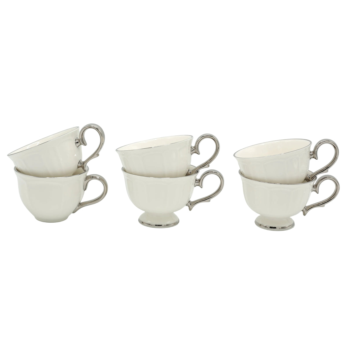 Bloom Silver Trim Cup and Saucer 6 Pieces Set at Zubaidas Homestore House of The Biggest Collection of Cup and Saucer in Pakistan