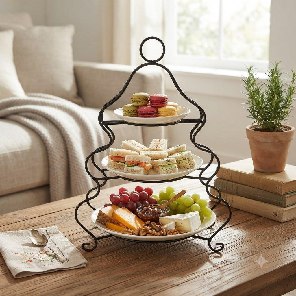 Brilliant 3 Layer Plate Set With Black Stand at Zubaidas Homestore Pakistan