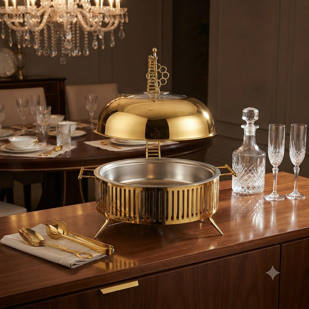 Brilliant Gold Buffet Dish with Water Tank 6 Liter at Zubaidas Homestore Pakistan