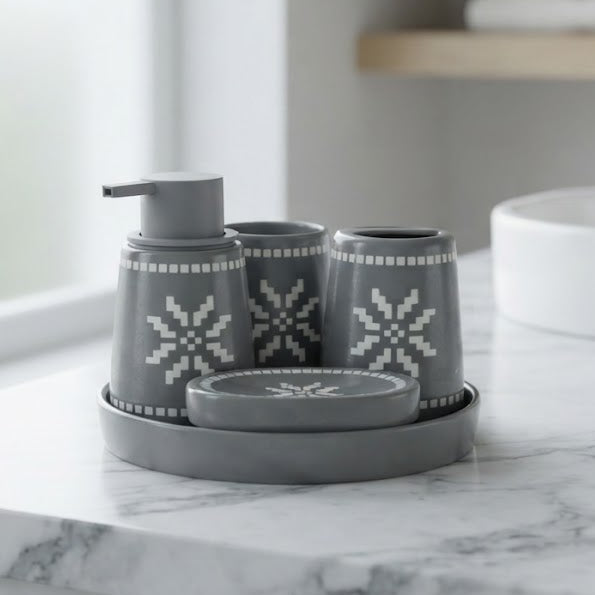 Brilliant Grey Snowflake Bathroom Accessories Set at Zubaidas Homestore. Online Pakistan