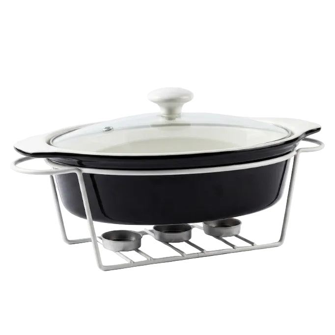 Brilliant Oval Ceramic Casserole With Candle Warmer Stand 33cmZubaidas Homestore Pakistan