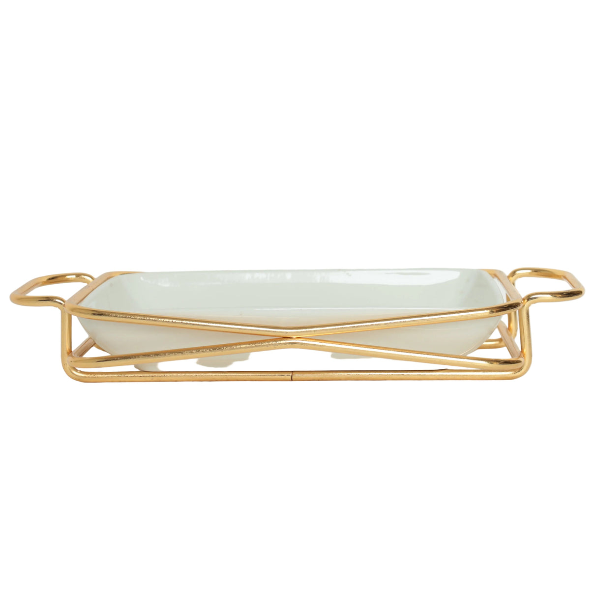 Brilliant Rectangle Serving Dish With Gold Stand 25cm at Zubaidas Homestore Pakistan