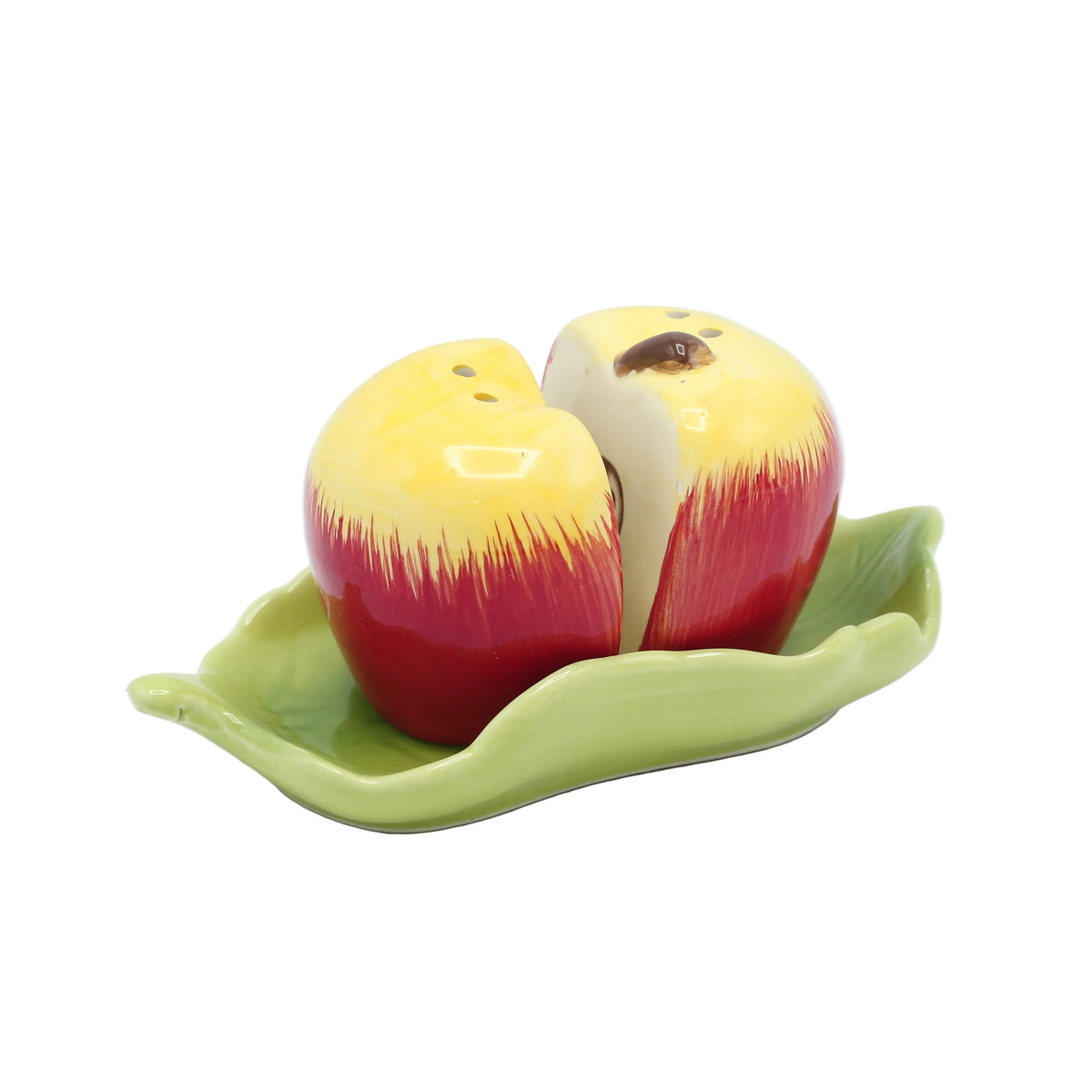Ceramic Apple Salt and Pepper Shaker with Leaf Tray at Zubaidas Homestore - The Largest Collection of Spice Jars In Pakistan