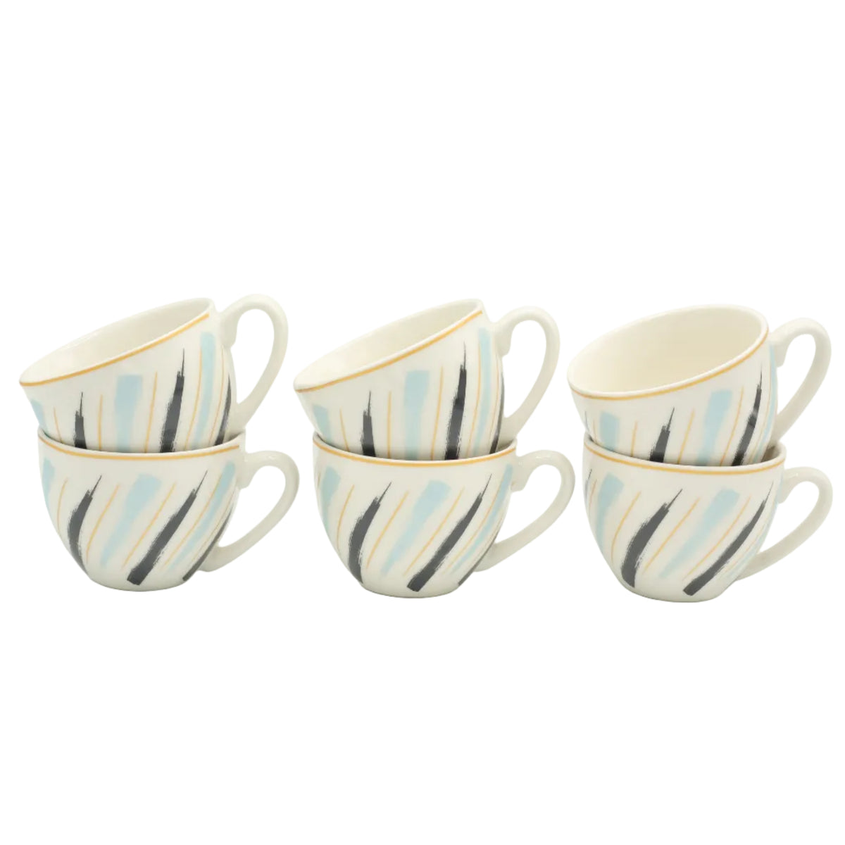 Ceramic Brush Stroke Design Tea Cup and Saucer 6 Pieces Set at Zubaidas Homestore Pakistan