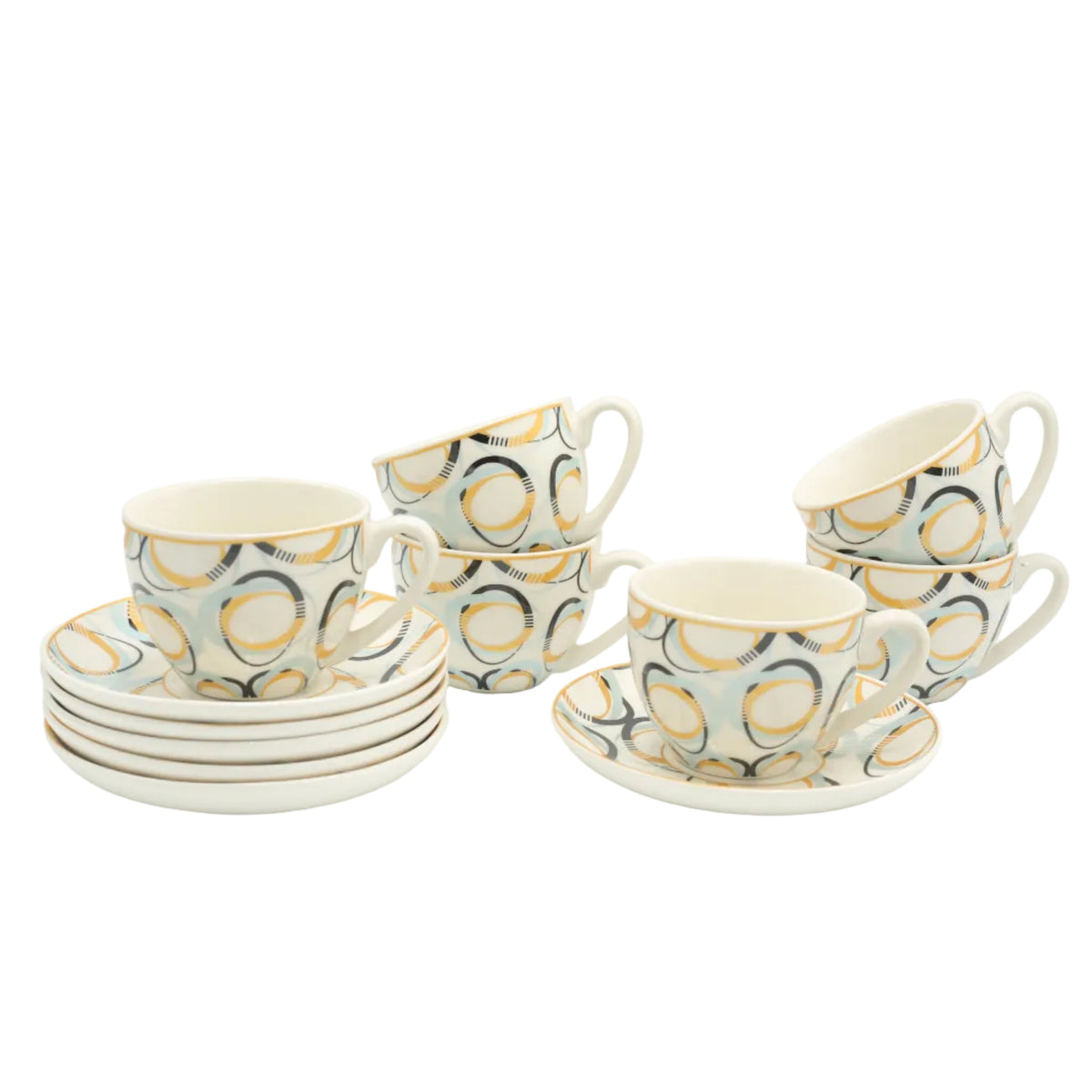 Ceramic Geometric Print Cup and Saucer 6 Pieces Set at Zubaidas Homestore. Best Online Homestore in Pakistan
