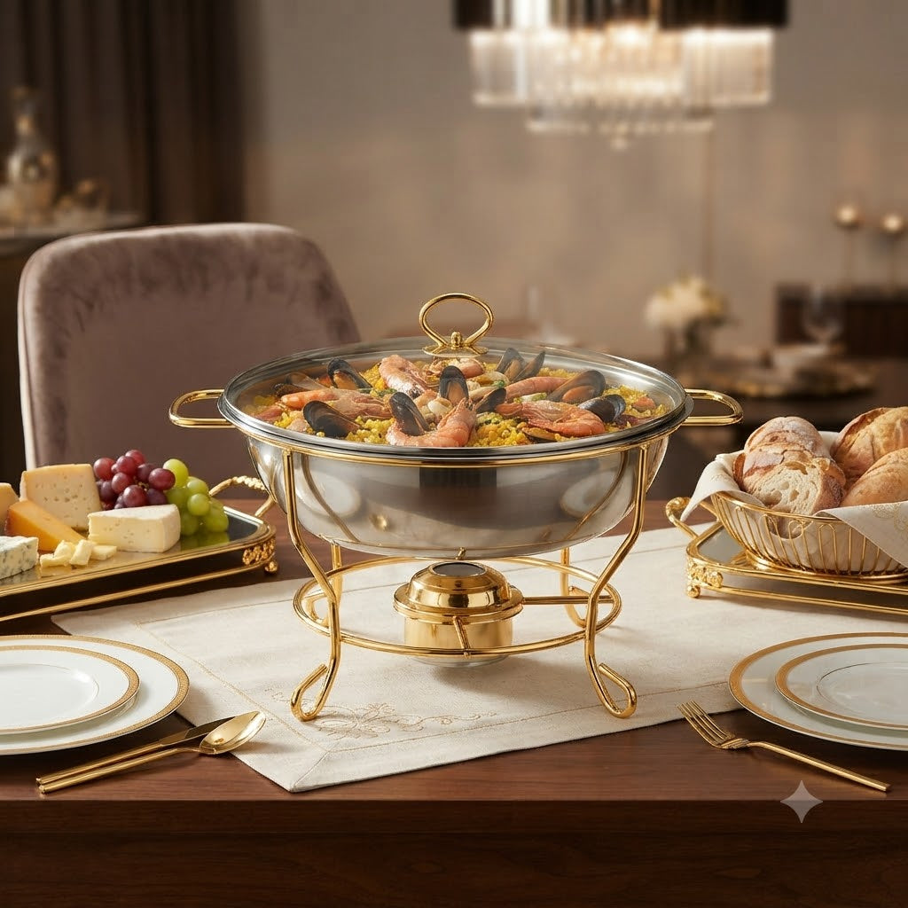 Chafing Food Warmer Gold 6 Liter Stainless Steel at Zubaidas Homestore Pakistan
