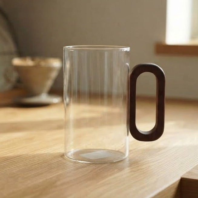 Clear Glass Mug with Wooden Handle 65MM at Zubaidas Homestore