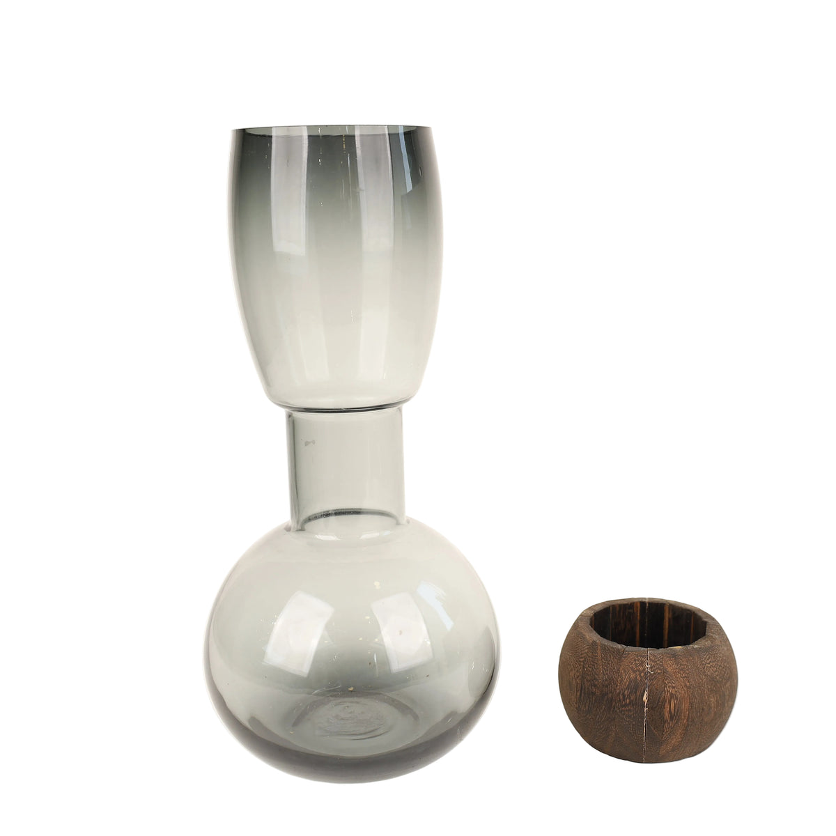 Contemporary Totem Style Glass Vase with Wooden Ring Accent at Zubaidas Homestore Pakistan