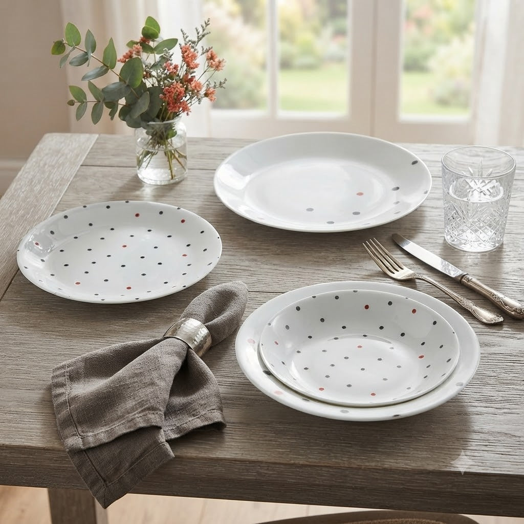 Corelle 18 Pieces Breakfast Set Polka Dottie at Zubaidas Homestore Pakistan