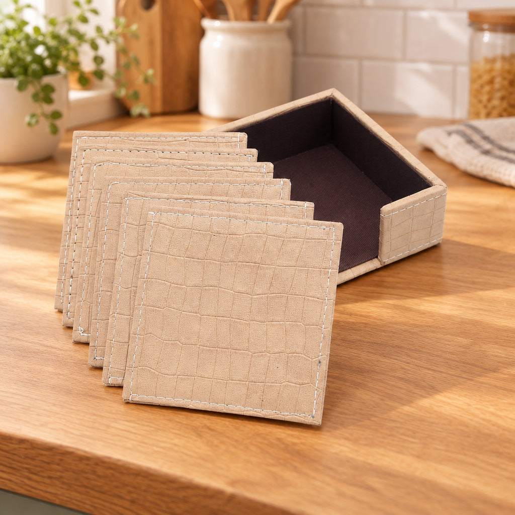 Crocodile Textured Coaster Set with Storage Holder 7 Pcs Set at Zubaidas Homestore
