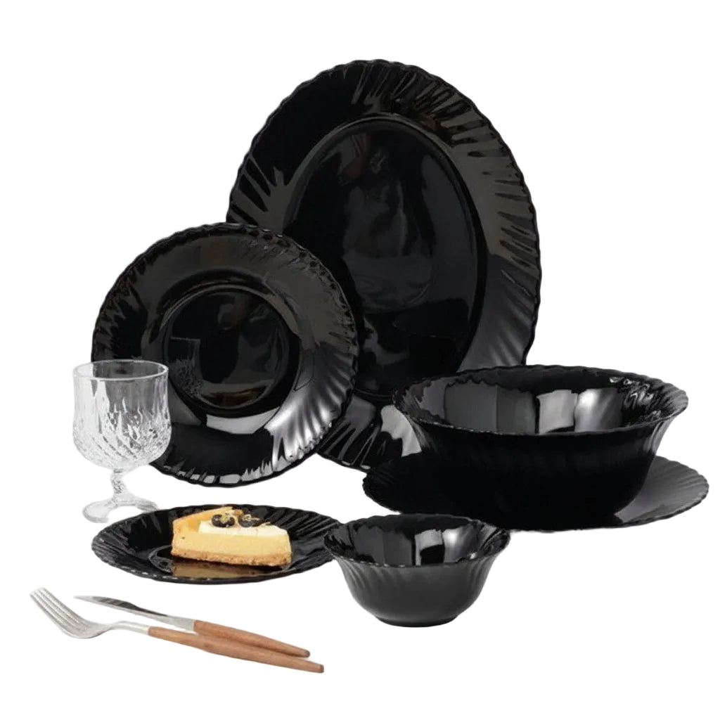 Danny Home 26 Pieces Black Opal Glass Dinner Set Black at Zubaidas Homestore