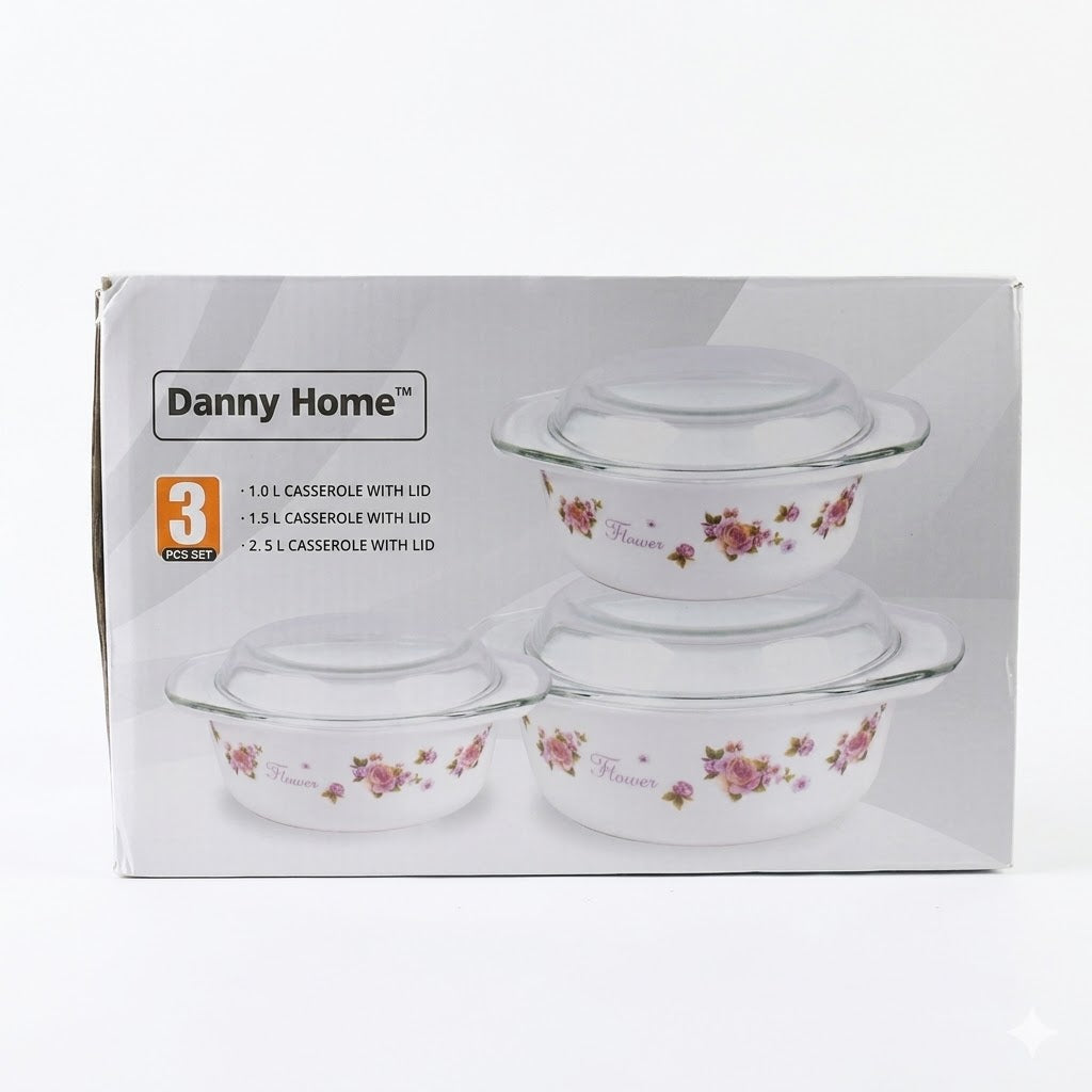 Danny Home 3 Piece Pink Rose Opal Casserole Set at Zubaidas Homestore Online Pakistan