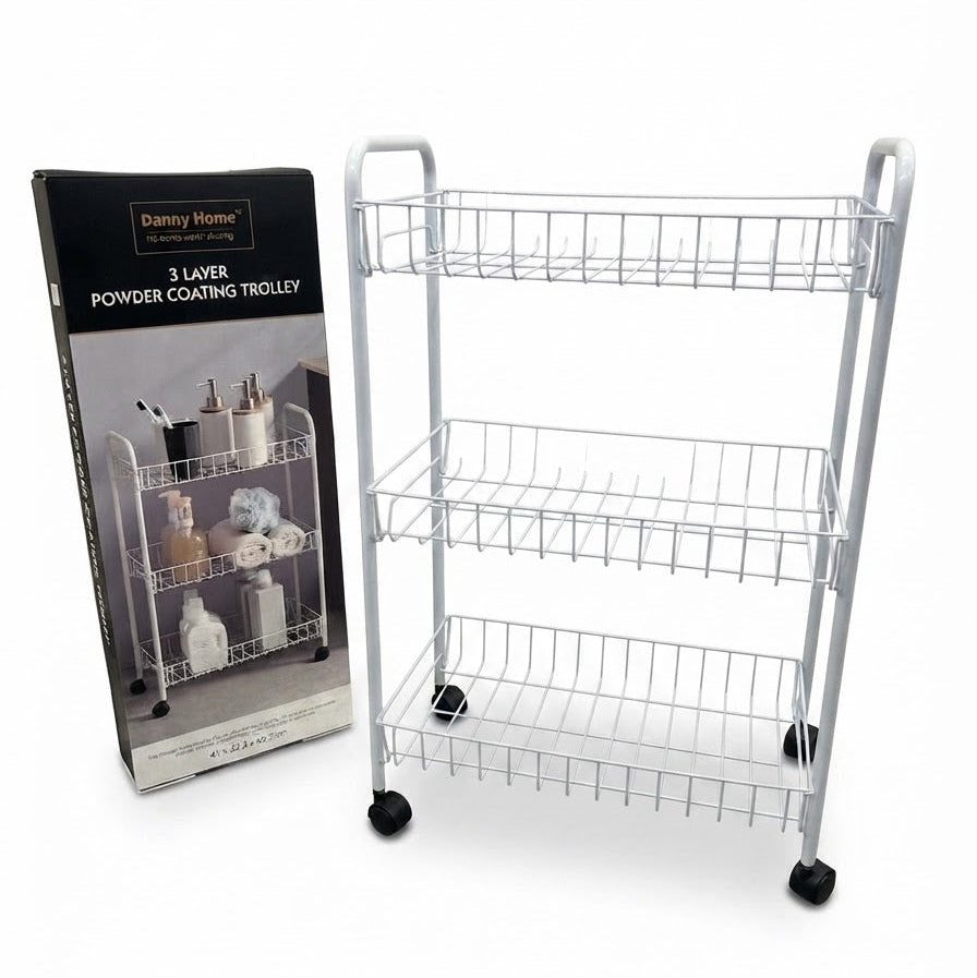Danny Home 3 Tier Metal Storage Trolley White at Zubaidas Homestore