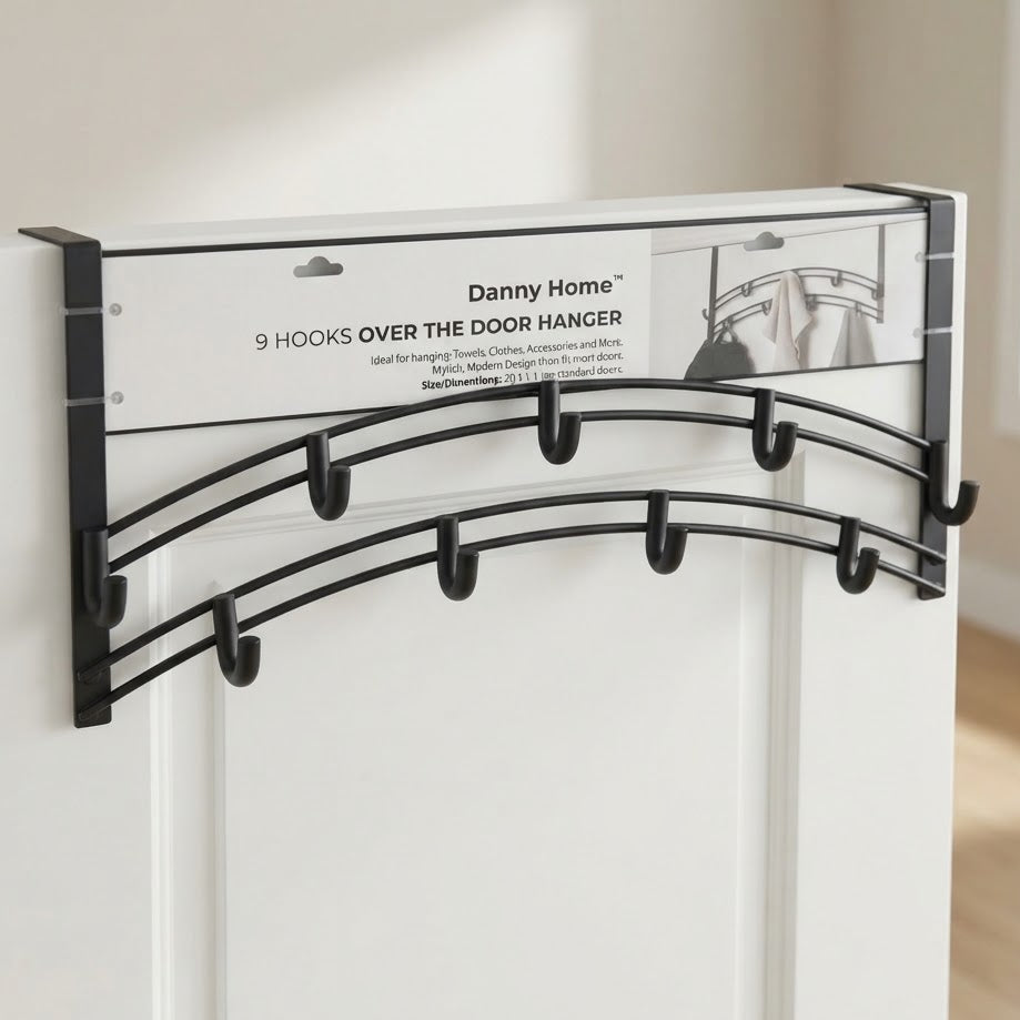 Danny Home 9 Hooks Over The Door Hanger 45cm Black at Zubaidas Homestore