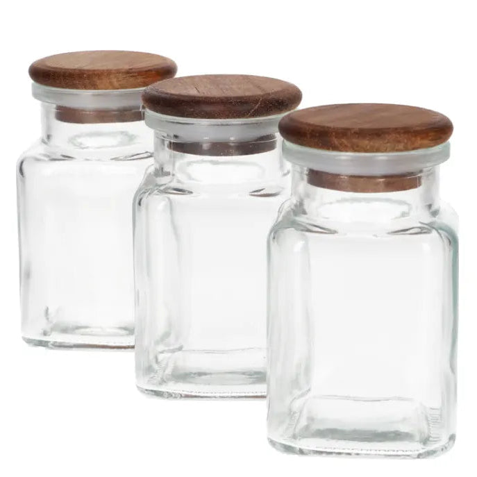 Danny Home Acacia Wood Lid Glass Jar 3 Pieces Set 75ml at Zubaidas Homestore Pakistan